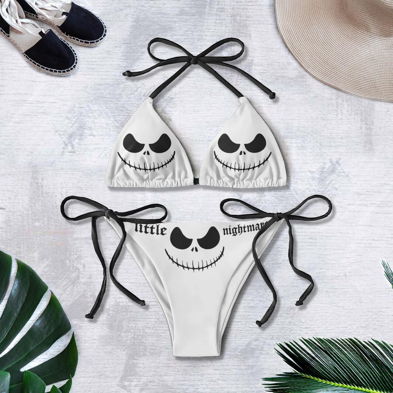 Little Nightmare Gothic String Triangle Bikini - Wonder Skull