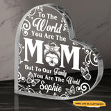 To My World Mom - Customized Skull Crystal Heart Anniversary Gifts - Wonder Skull