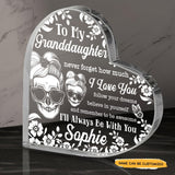 To My Granddaughter - Customized Skull Crystal Heart Anniversary Gifts - Wonder Skull