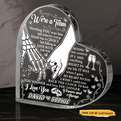 Were a Team - Customized Skull Couple Crystal Heart Anniversary Gifts - Wonder Skull