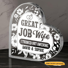 Great Job Wife - Customized Skull Couple Crystal Heart Anniversary Gifts - Wonder Skull