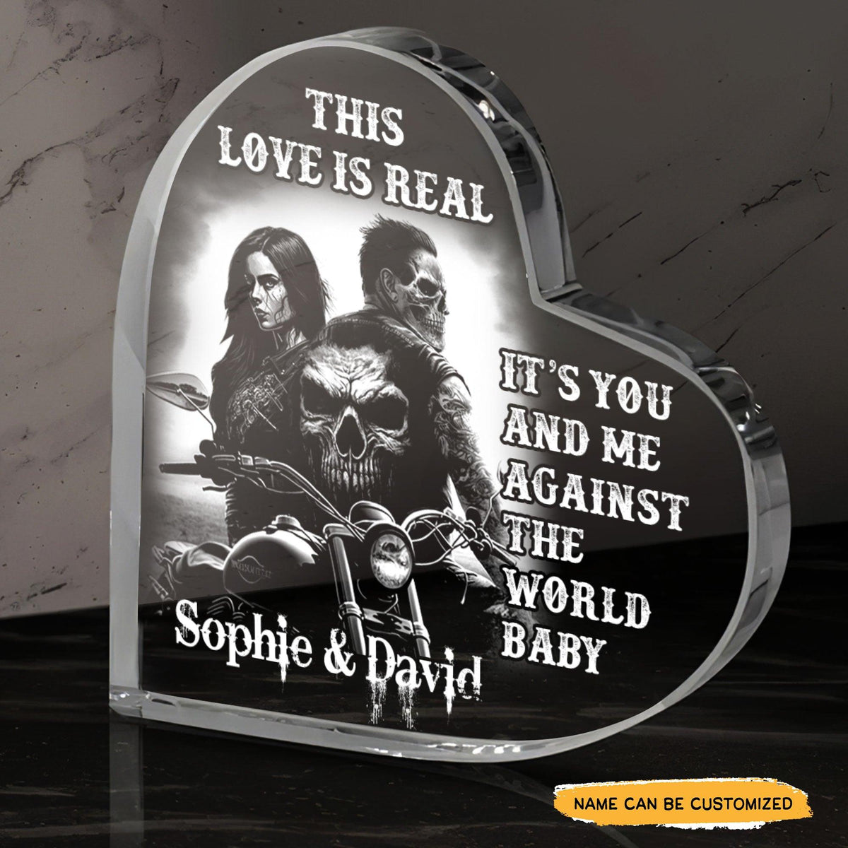 This Love Is Real - Customized Skull Couple Crystal Heart Anniversary Gifts - Wonder Skull