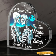 To The Moon and Back - Customized Skull Couple Crystal Heart Anniversary Gifts - Wonder Skull