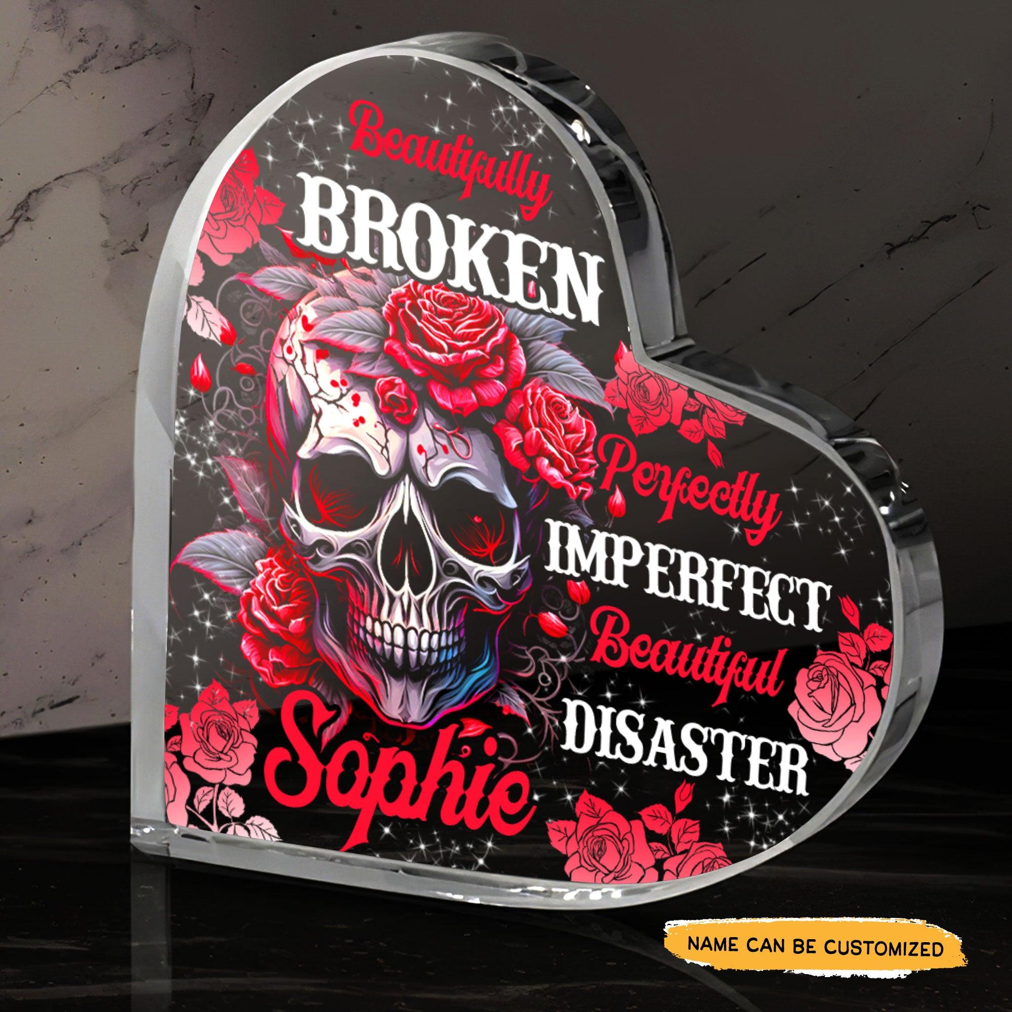 Beautifully Broken - Customized Skull Couple Crystal Heart Anniversary Gifts - Wonder Skull