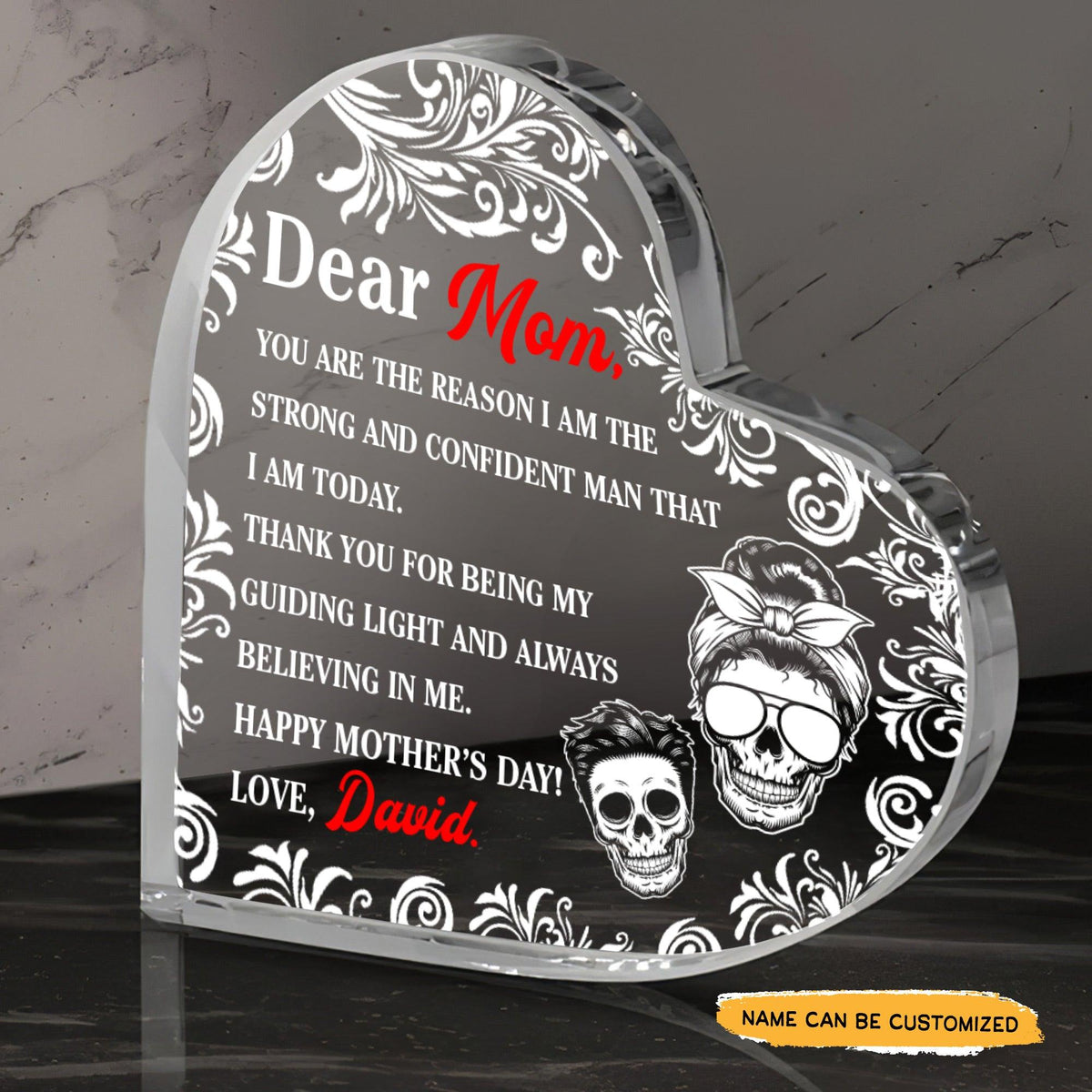 Dear Mom - Customized Gifts Couple Crystal Heart - Wonder Skull
