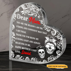 Dear Mom - Customized Gifts Couple Crystal Heart - Wonder Skull