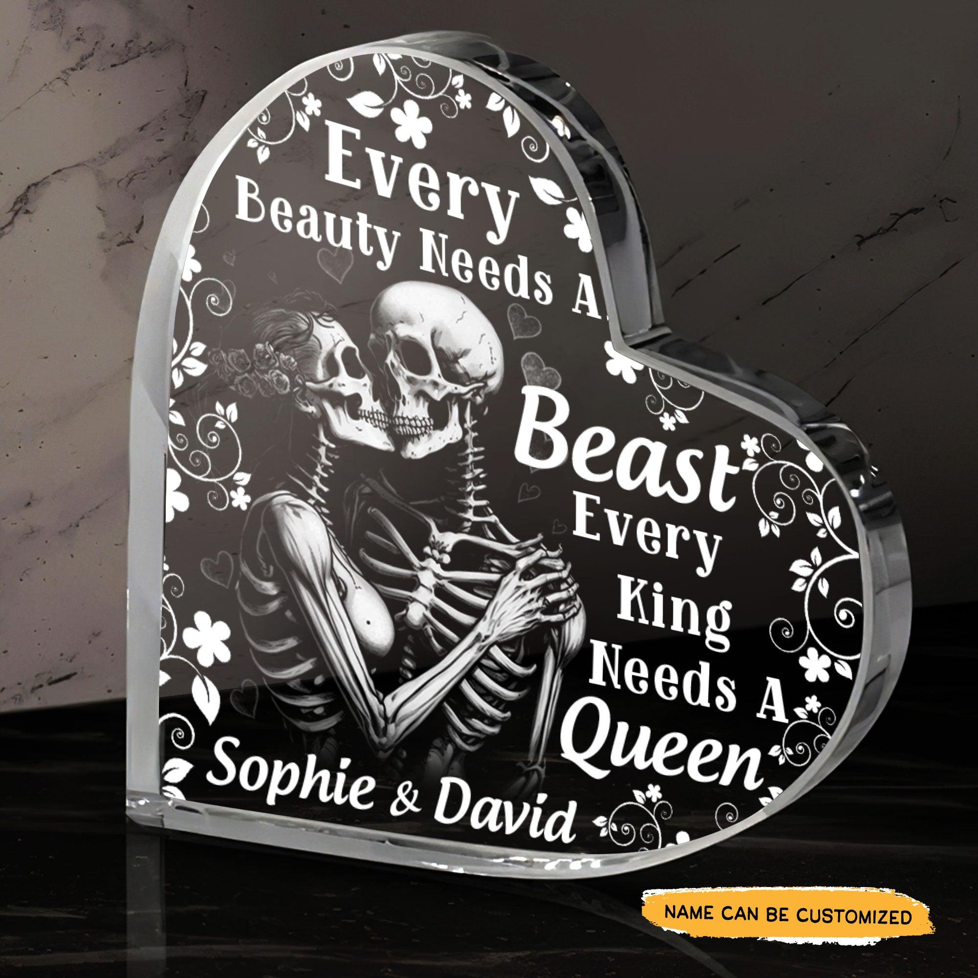Every Beauty - Customized Skull Couple Crystal Heart Anniversary Gifts - Wonder Skull