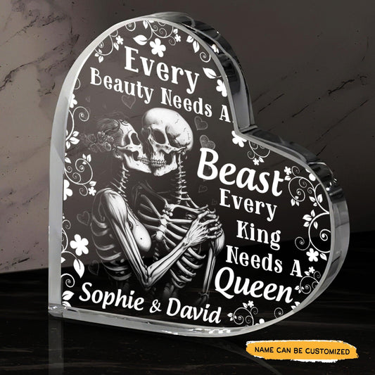 Every Beauty - Customized Skull Couple Crystal Heart Anniversary Gifts - Wonder Skull