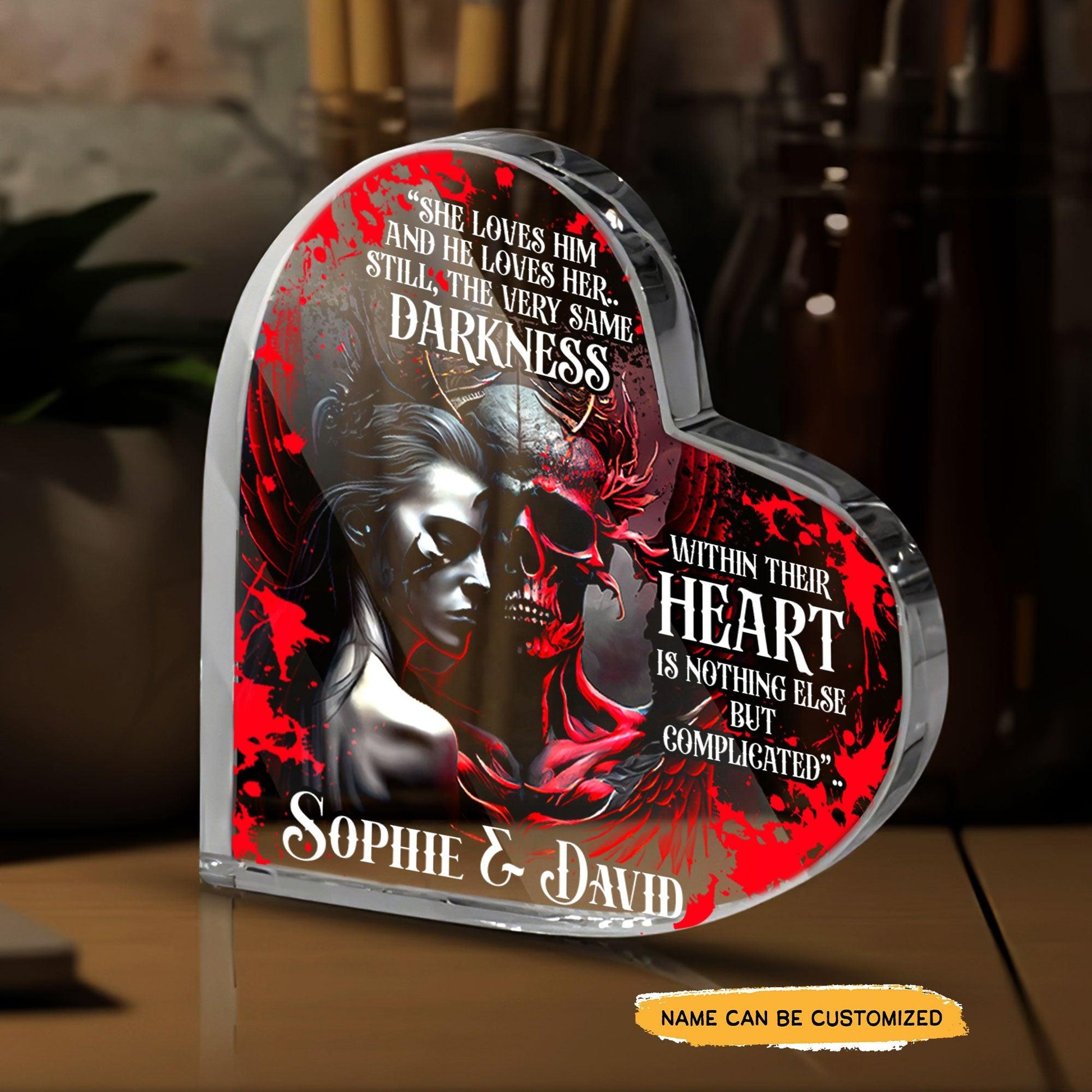 She Love Him - Customized Skull Couple Crystal Heart Anniversary Gifts - Wonder Skull
