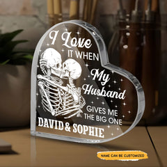 Funny I Love My Husband - Customized Skull Couple Crystal Heart Anniversary Gifts - Wonder Skull