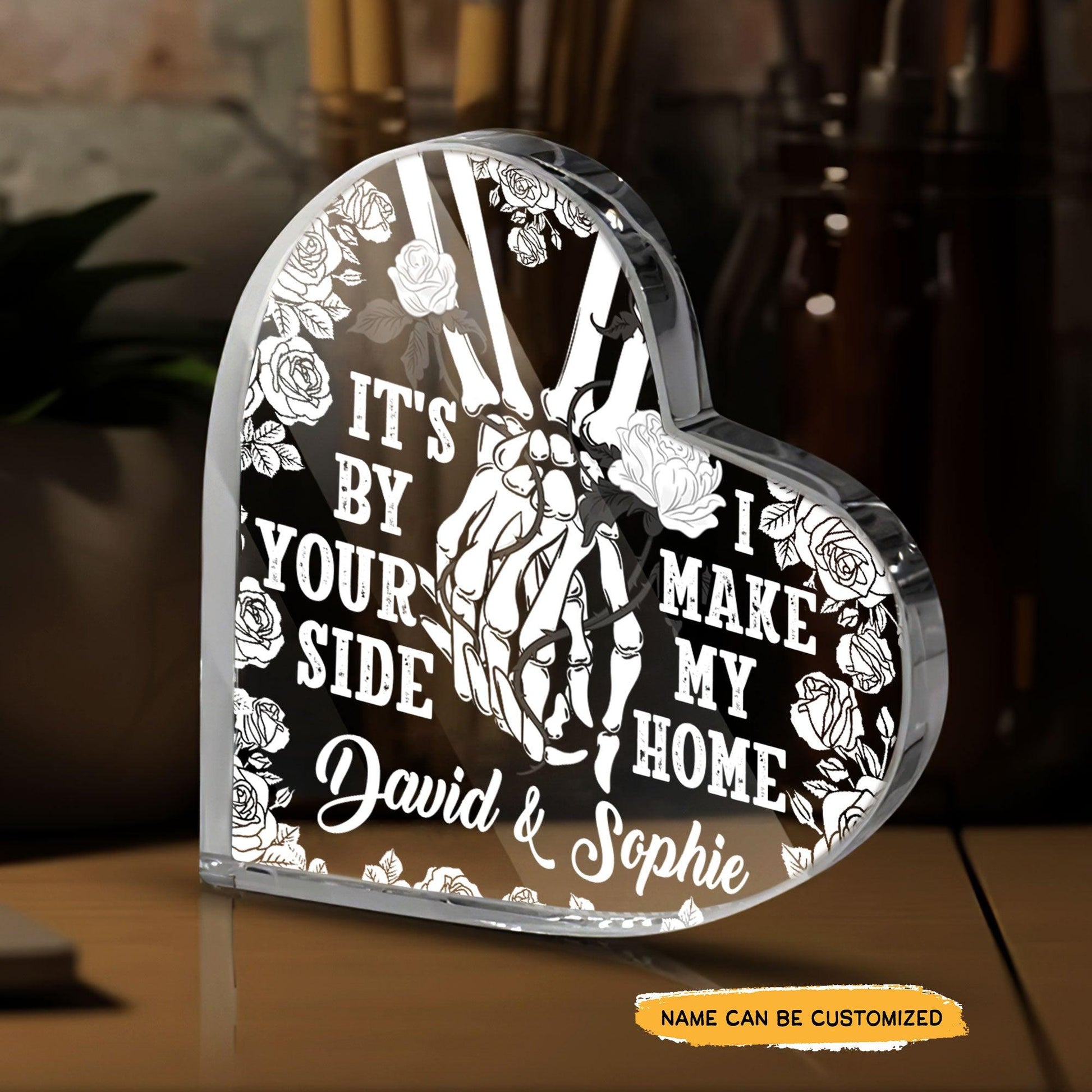 It's By Your Side - Customized Skull Couple Crystal Heart Anniversary Gifts - Wonder Skull