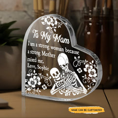 To My Mom - Customized Gifts Couple Crystal Heart - Wonder Skull