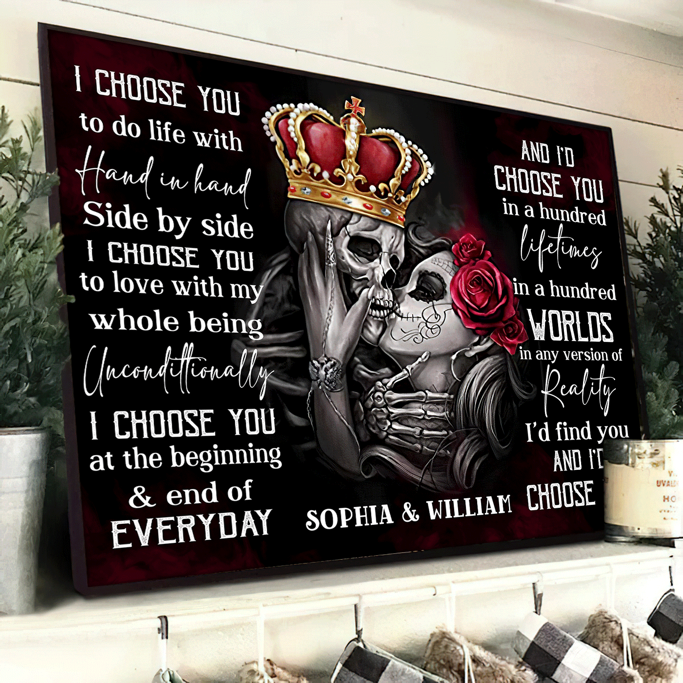 I Choose You - Gothic Skull Crown Personalized Horizontal Canvas - Wonder Skull