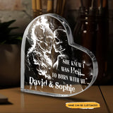 She Knew I Was Hell - Customized Skull Couple Crystal Heart Anniversary Gifts - Wonder Skull