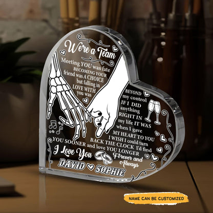 Were a Team - Customized Skull Couple Crystal Heart Anniversary Gifts - Wonder Skull