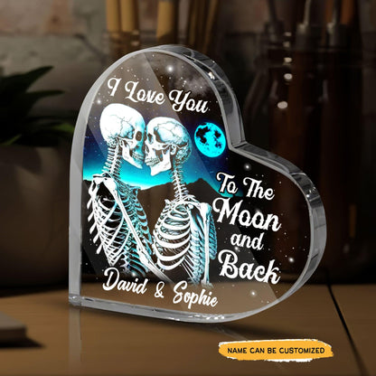 To The Moon and Back - Customized Skull Couple Crystal Heart Anniversary Gifts - Wonder Skull