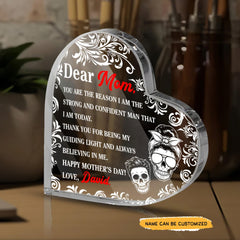 Dear Mom - Customized Gifts Couple Crystal Heart - Wonder Skull