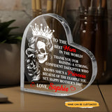 To The Best Mom - Customized Gifts Couple Crystal Heart - Wonder Skull