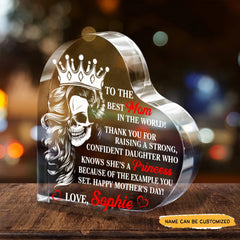 To The Best Mom - Customized Gifts Couple Crystal Heart - Wonder Skull