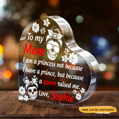 A Queen Raised Me - Customized Gifts Couple Crystal Heart - Wonder Skull