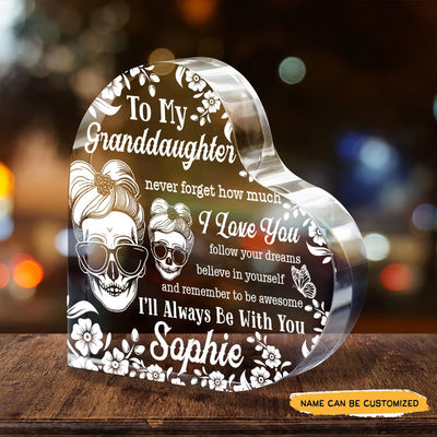 To My Granddaughter - Customized Skull Crystal Heart Anniversary Gifts - Wonder Skull