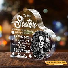 To My Sister I Love You - Customized Skull Crystal Heart Anniversary - Wonder Skull