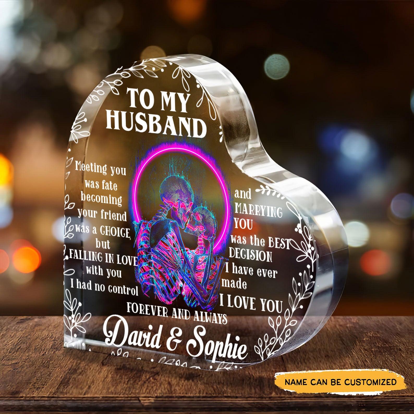 To My Husband - Customized Skull Crystal Heart Anniversary Gifts - Wonder Skull