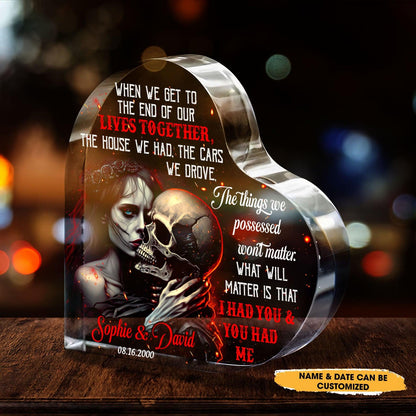 I Had You - Customized Skull Couple Crystal Heart Anniversary Gifts - Wonder Skull