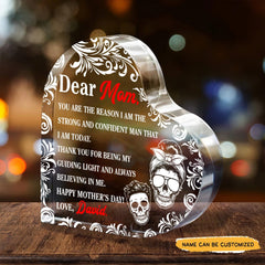 Dear Mom - Customized Gifts Couple Crystal Heart - Wonder Skull