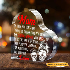 Who Raised Me - Customized Gifts Couple Crystal Heart - Wonder Skull