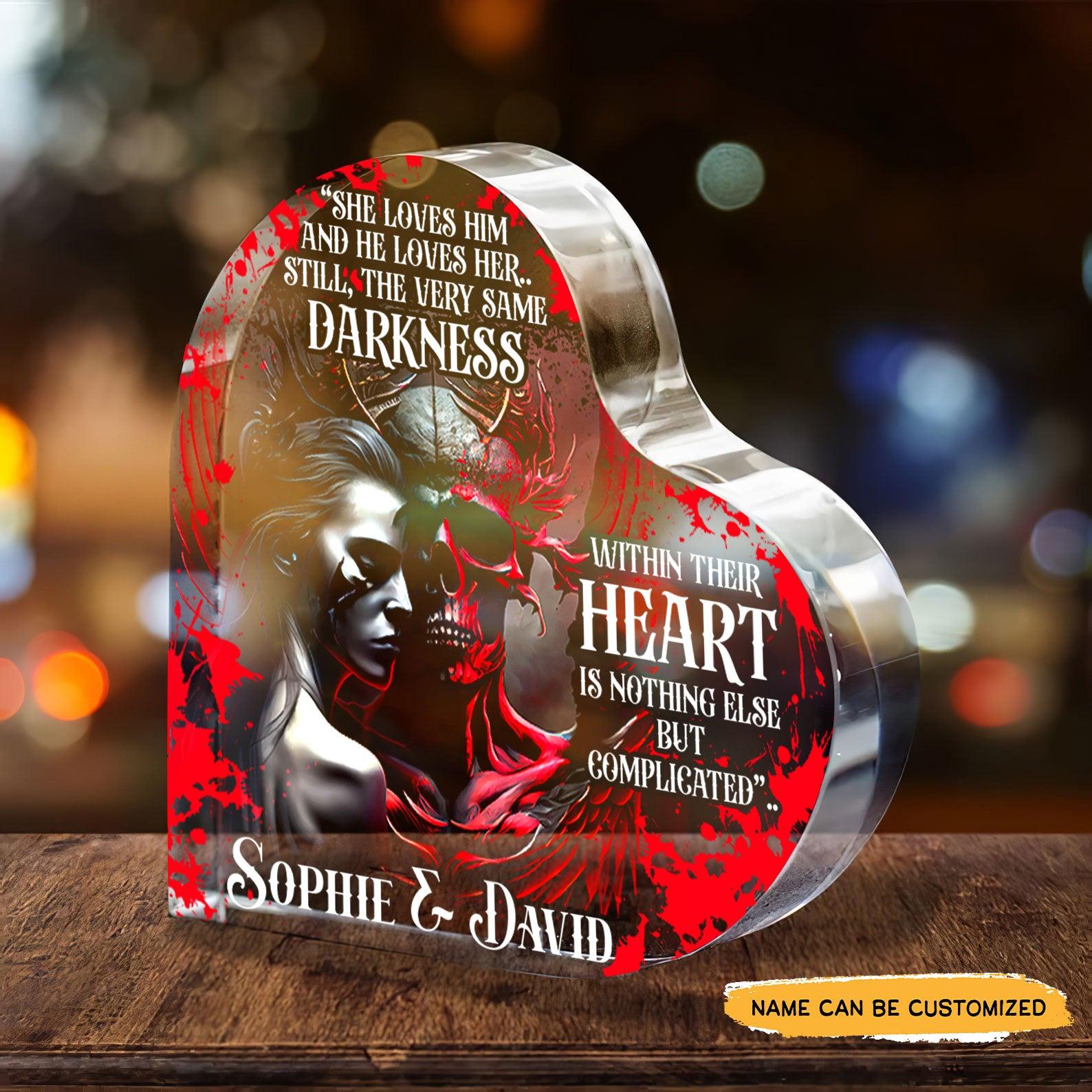 She Love Him - Customized Skull Couple Crystal Heart Anniversary Gifts - Wonder Skull