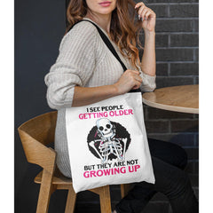 I See People Getting Older Skull Tote Bags White - Wonder Skull