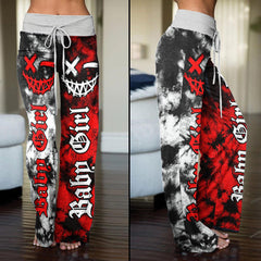 Baby Girl Tiedye Half Red Gray High-waisted Wide Leg Pants - Wonder Skull