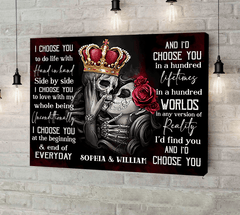 I Choose You - Gothic Skull Crown Personalized Horizontal Canvas - Wonder Skull