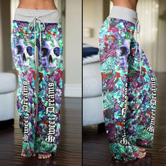 Sweet Dream Skull Flower High-waisted Wide Leg Pants - Wonder Skull