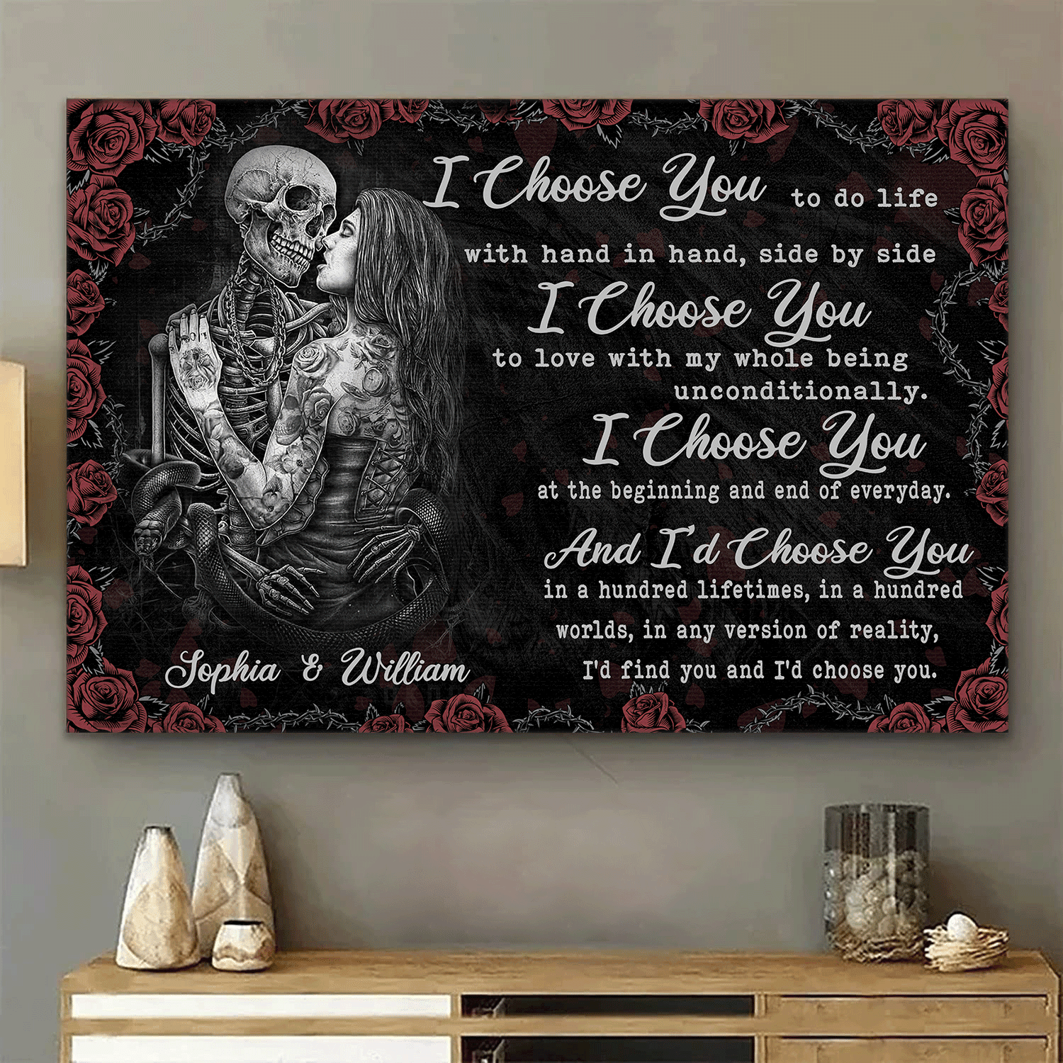 I Choose You - Gothic Skull Girl Personalized Horizontal Canvas - Wonder Skull