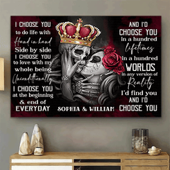 I Choose You - Gothic Skull Crown Personalized Horizontal Canvas - Wonder Skull