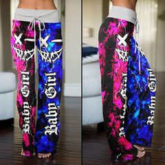 Baby Girl Face Smile Half Blue Pink High-waisted Wide Leg Pants - Wonder Skull