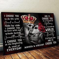 I Choose You - Gothic Skull Crown Personalized Horizontal Canvas - Wonder Skull