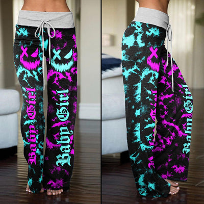 Baby Girl Half Pink Cyan High-waisted Wide Leg Pants - Wonder Skull