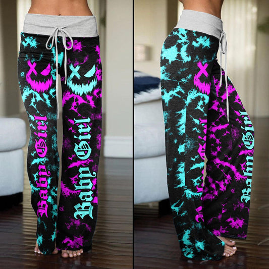 Baby Girl Half Pink Cyan High-waisted Wide Leg Pants - Wonder Skull
