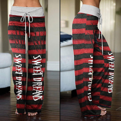 Half Red Black Sweet Dream High-waisted Wide Leg Pants - Wonder Skull