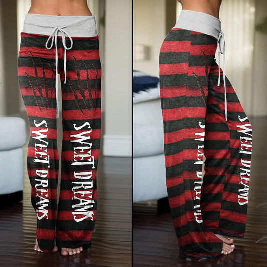 Half Red Black Sweet Dream High-waisted Wide Leg Pants - Wonder Skull