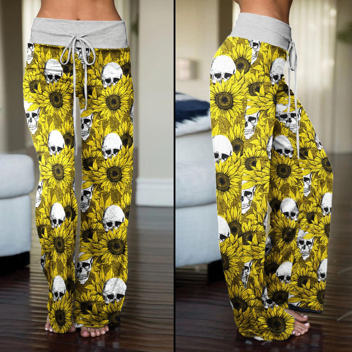 Sunflower And Skull High-waisted Straight-leg Trousers - Wonder Skull