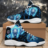 Blue Flaming Skull Women's Sneaker Shoes - Wonder Skull