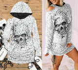 Drawing Skull Print Open Shoulder Dress - Wonder Skull
