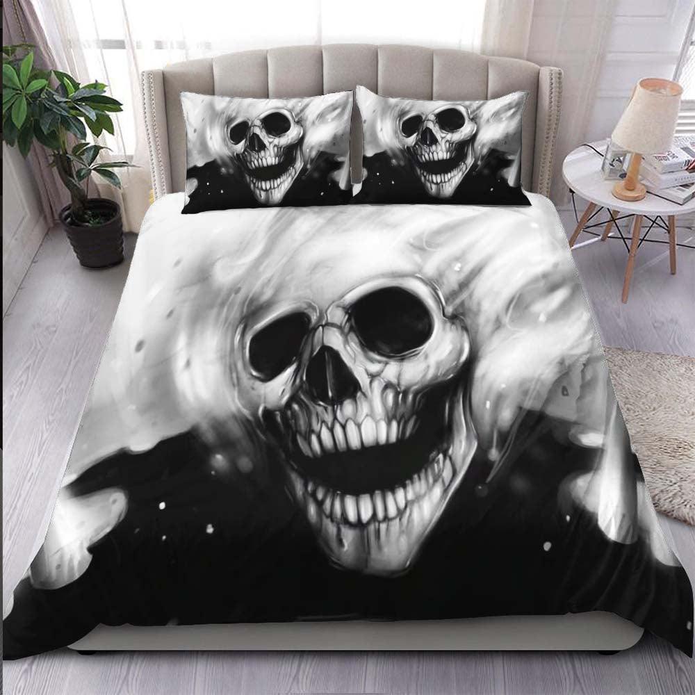 Monochrome Laughing Skull Art Duvet Cover Set - Wonder Skull