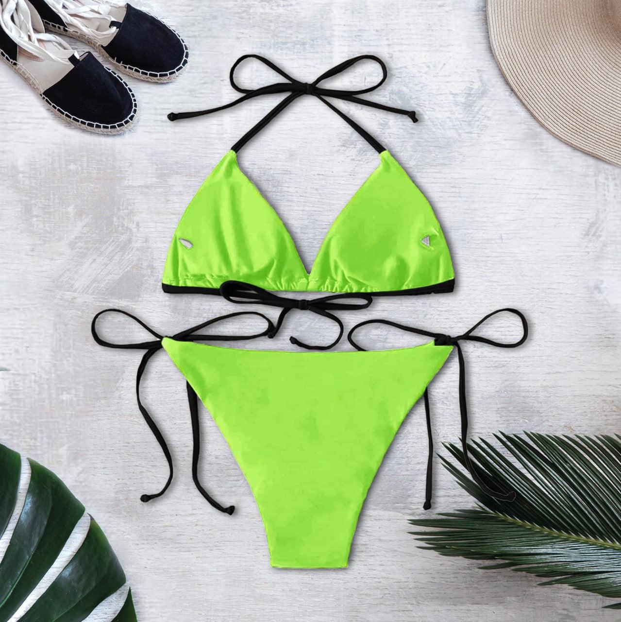 Neon Green Gothic String Triangle Bikini - Wonder Skull
