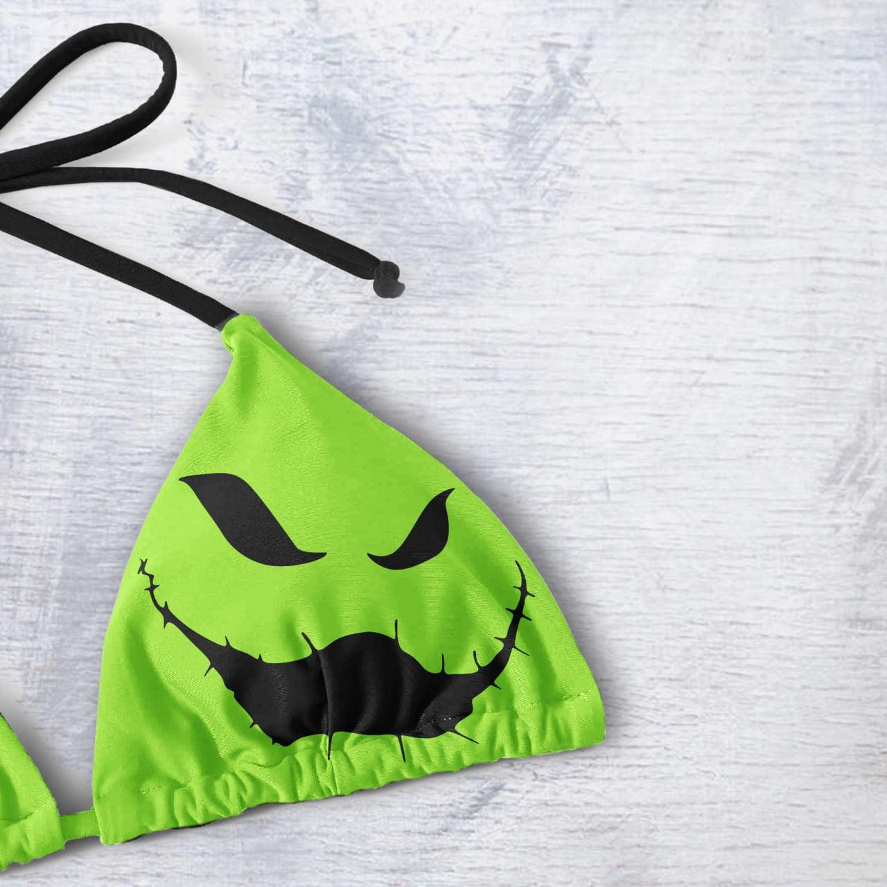 Neon Green Gothic String Triangle Bikini - Wonder Skull