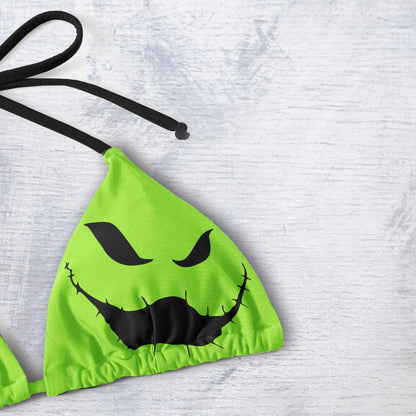 Neon Green Gothic String Triangle Bikini - Wonder Skull